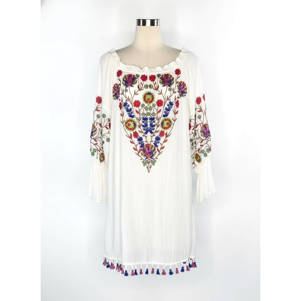 Raga Wildflower Off Shoulder Embroidered Dress Cream Floral R2929 Small